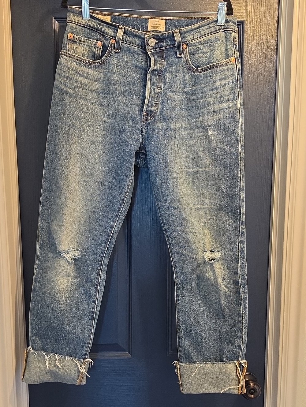 Womens 29 X 30 Button Up Levi's 501 Original Light Blue Denim Waist Label